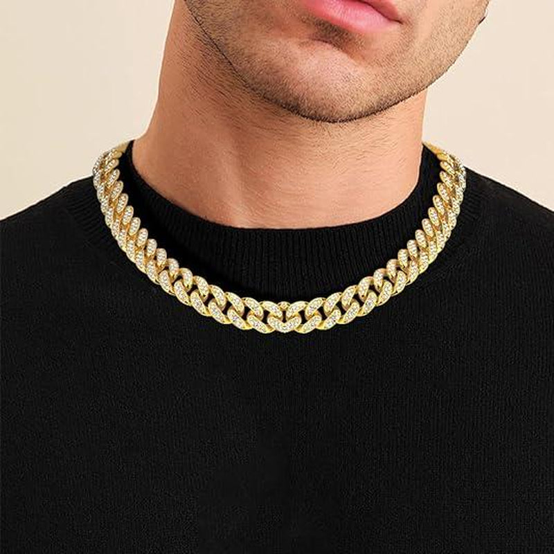 Cuban Link Chain for Men Women,Diamond Necklaces,Iced Out Chain,Hip Hop ,Thick Silvery Chain,Golden Chain,Diamond Bracelet