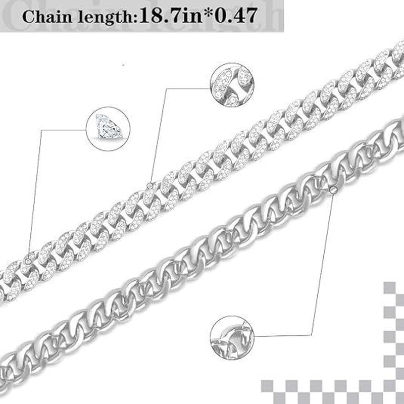 Cuban Link Chain for Men Women,Diamond Necklaces,Iced Out Chain,Hip Hop ,Thick Silvery Chain,Golden Chain,Diamond Bracelet